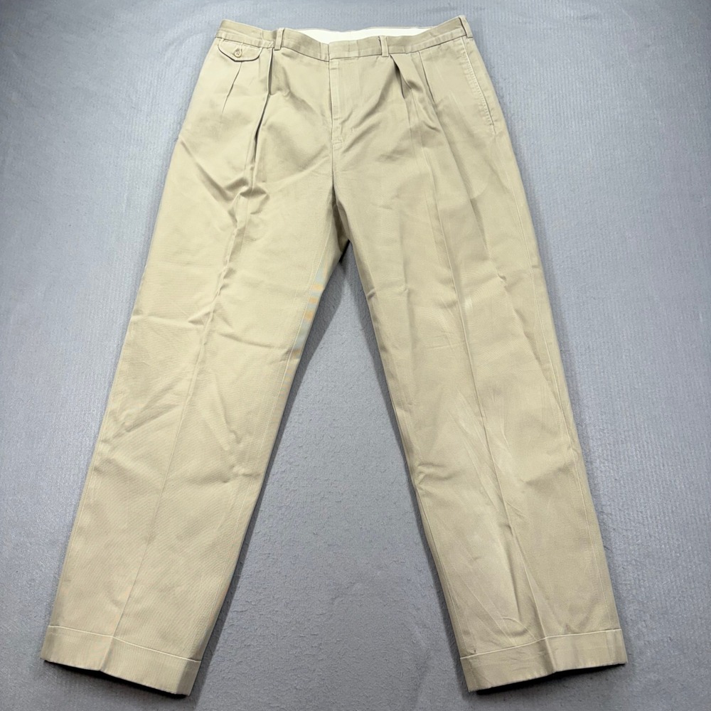 Polo Ralph Lauren Chino Pants Mens 38 Khaki Pleated Cuffed Cotton Trousers